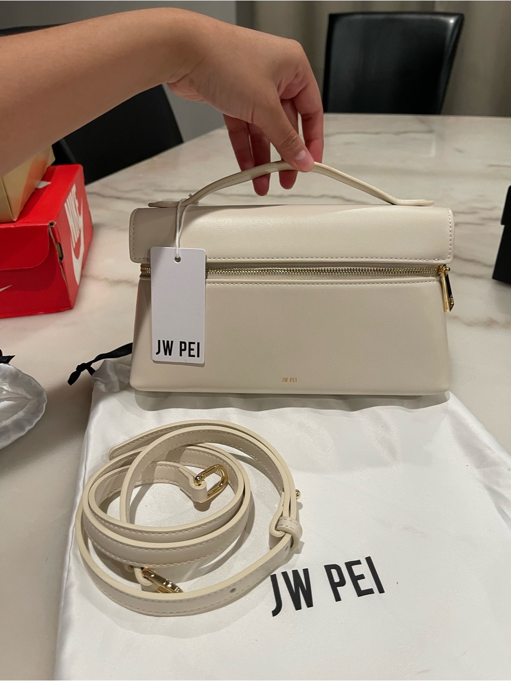 JW PEI Cream Structured Top-Handle Shoulder Bag